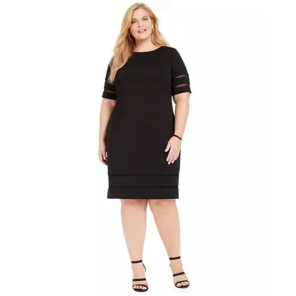 Women's Jessica Howard Black Illusion Trim Ribbed Dress Plus Size 20W NEW